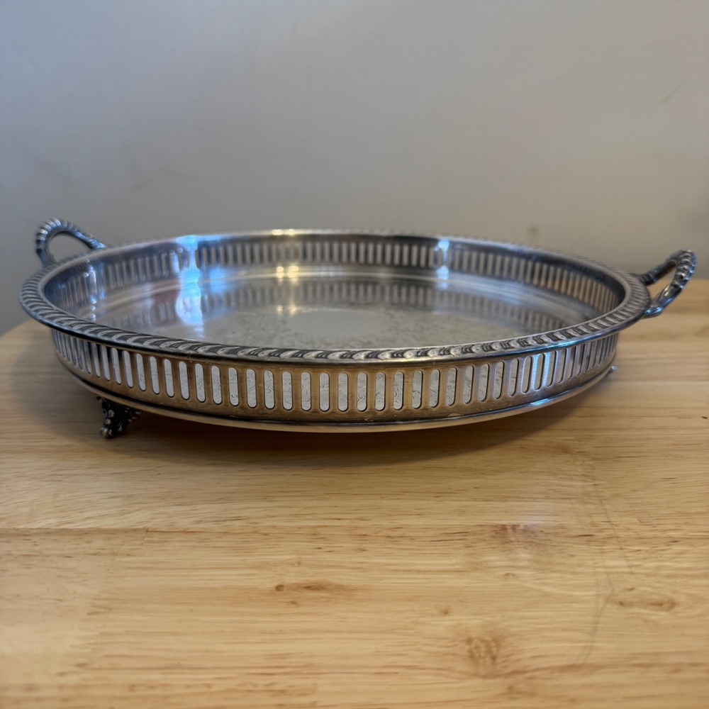 W&S Blackinton Footed  Silverplate Serving / Vanity Tray Pierced Edges Handles
